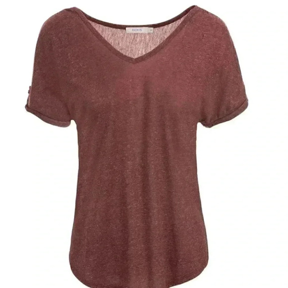 Ricki’s Linen Blend  Loose Fit V Neck T-Shirt Burgundy Size XS - Picture 16 of 16